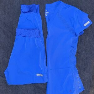 Med Couture royal blue scrub set, size XS top/XSP pant